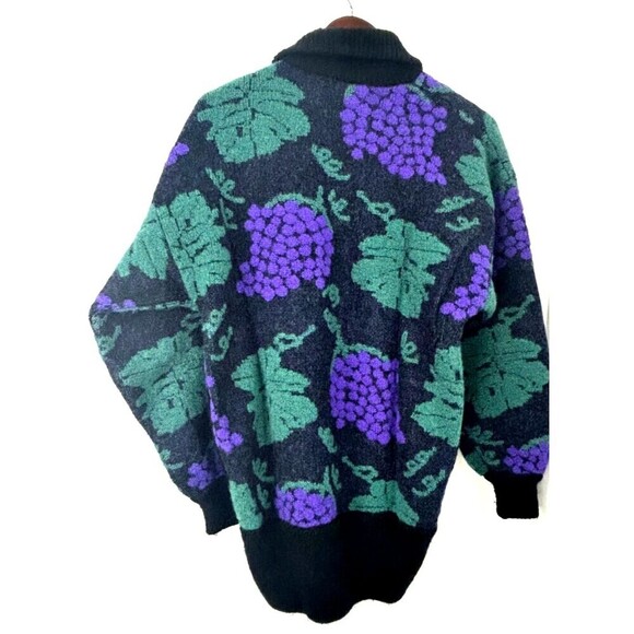 Michael Carol Women Sz L Grape Print Cardigan Mohair Balloon sleeve Sweater R1 - Picture 6 of 12